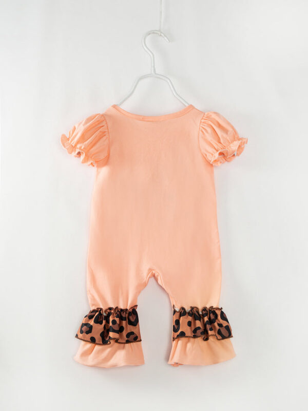 Easter Brown Leopard Cross Bunny Ruffle Baby Girl Romper - Image 6