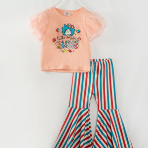 Dr. Seuss Blue Red Stripe Puff Sleeves Girl Bell Bottom Outfit