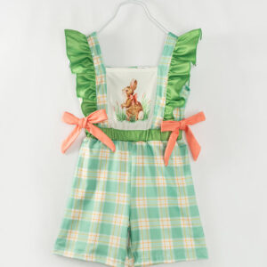 Easter Green Plaid Bunny Ruffle Girl Jumpsuit