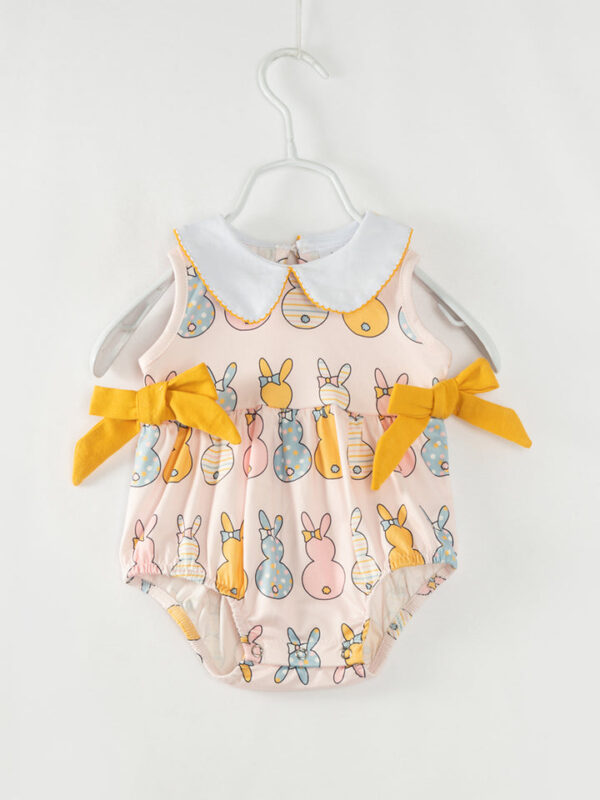 Multicolor Bunny French Knot Baby Girl Romper