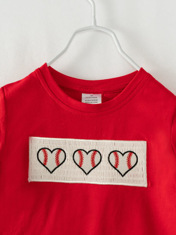 Red Navy Stripe Baseball Heart Boy Short Set - Image 3