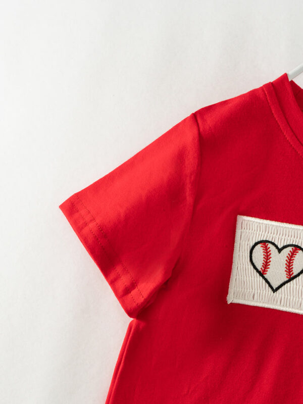 Red Navy Stripe Baseball Heart Boy Short Set - Image 4