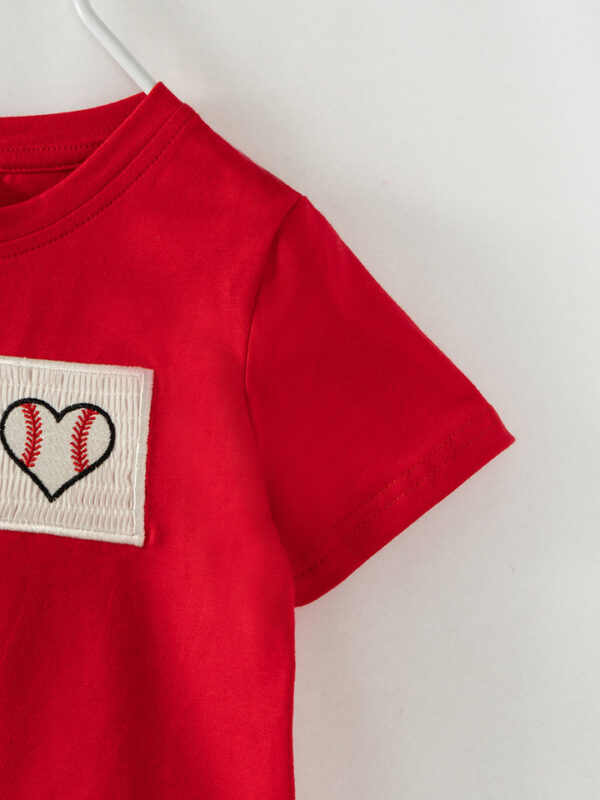 Red Navy Stripe Baseball Heart Boy Short Set - Image 6