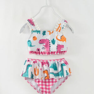 Pink Plaid Dinosaur Girl Swimsuit