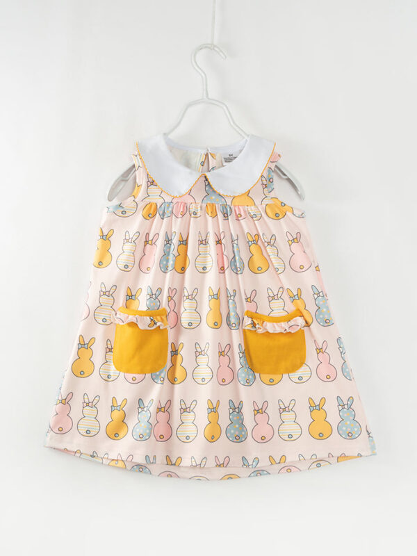 Easter Multicolor Bunny Pocket Girl Dress