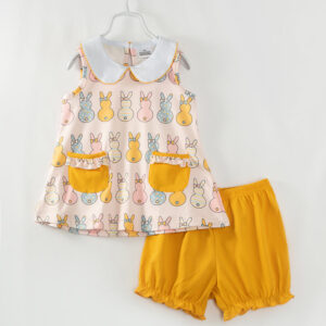 Easter Multicolor Bunny Pocket Girl Short Set
