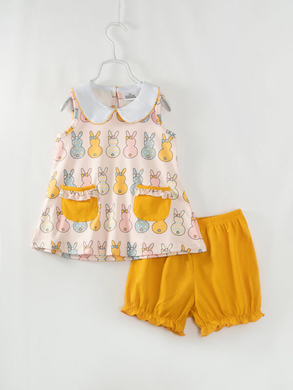 Easter Multicolor Bunny Pocket Girl Short Set