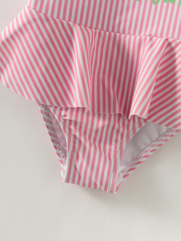 Pink Stripe Watermelon Ruffle Girl One Piece Swimsuit - Image 4