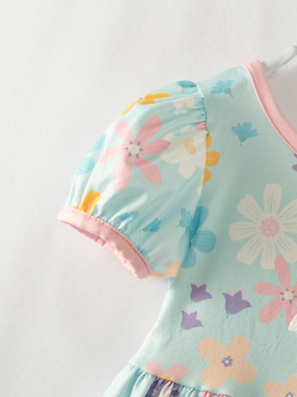 Ice Blue Floral Ruffle Girl Twirl Dress - Image 4
