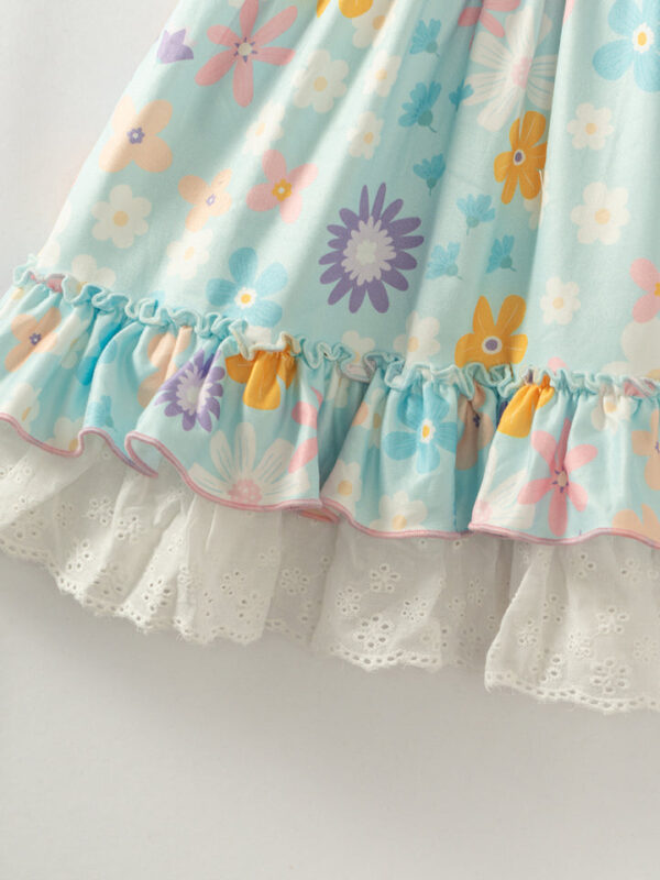 Ice Blue Floral Ruffle Girl Twirl Dress - Image 5