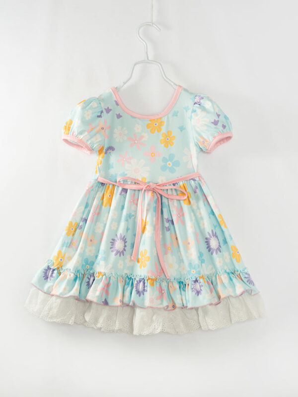 Ice Blue Floral Ruffle Girl Twirl Dress - Image 6