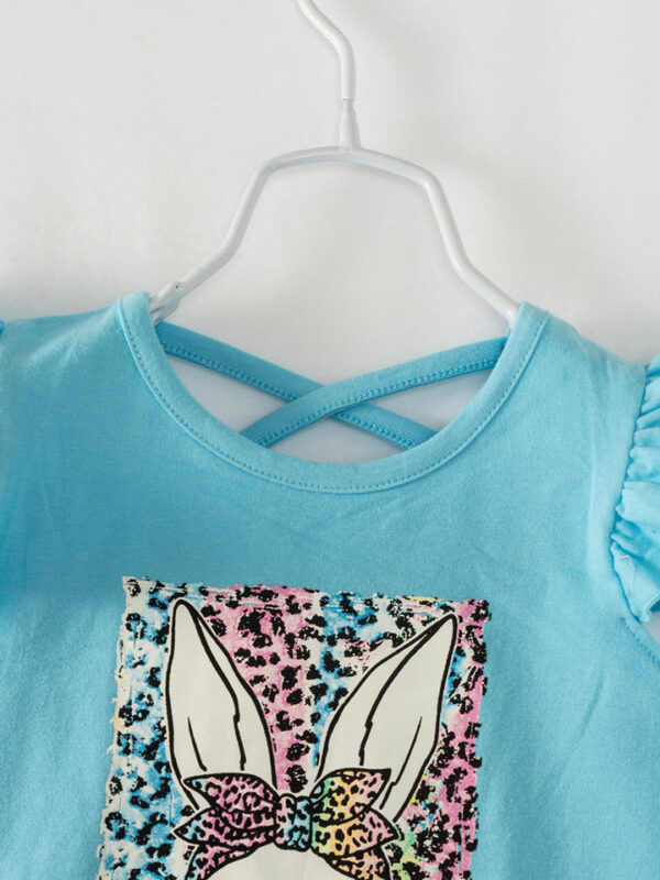 Easter Blue Leopard Rabbit Ruffle Girl Bell Bottom Outfit - Image 3