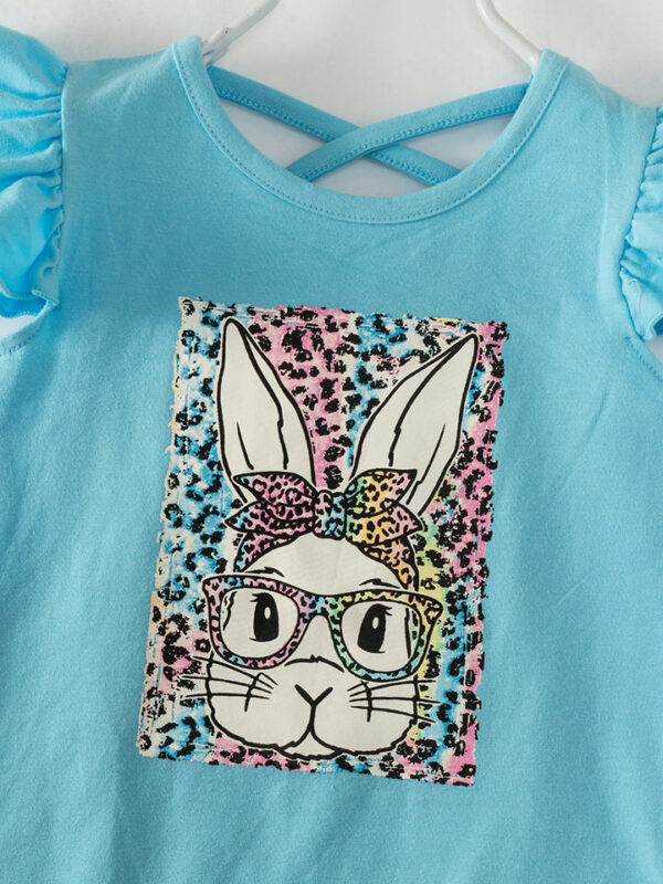 Easter Blue Leopard Rabbit Ruffle Girl Bell Bottom Outfit - Image 4