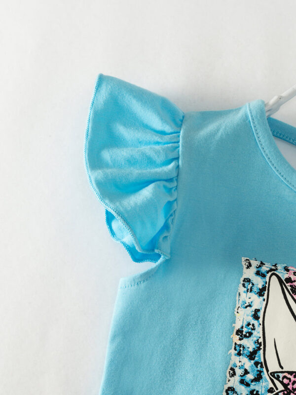 Easter Blue Leopard Rabbit Ruffle Girl Bell Bottom Outfit - Image 5