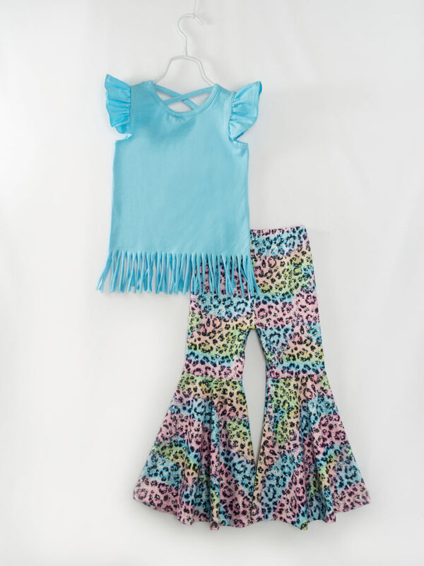 Easter Blue Leopard Rabbit Ruffle Girl Bell Bottom Outfit - Image 6