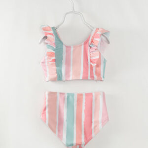Pink Stripe Ruffle Girl Swimsuit