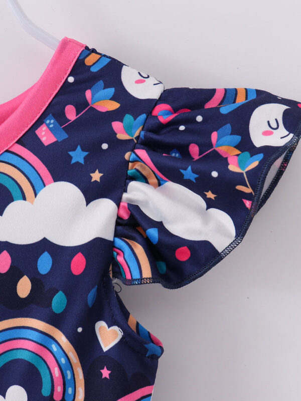 Blue Rainbow Cloud Ruffle Girl Dress - Image 4