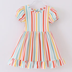 Orange Blue Stripe Girl Dress
