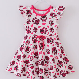 Pink Leopard Paw Ruffle Girl Dress