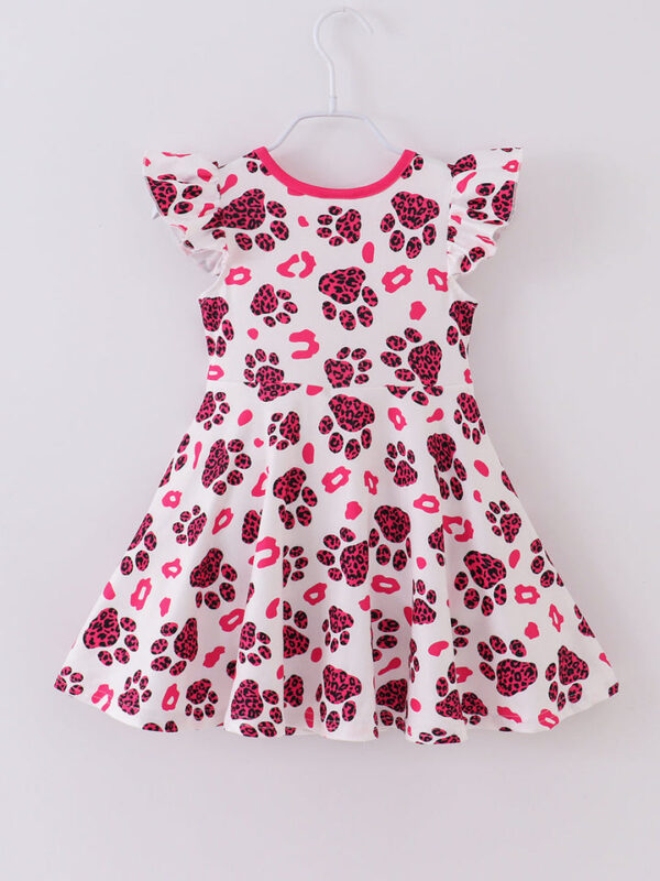 Pink Leopard Paw Ruffle Girl Dress - Image 6