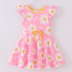 Pink Daisy Ruffle Girl Dress