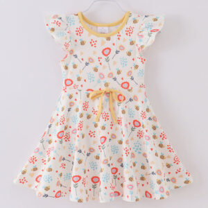 Floral Bee Ruffle Girl Dress