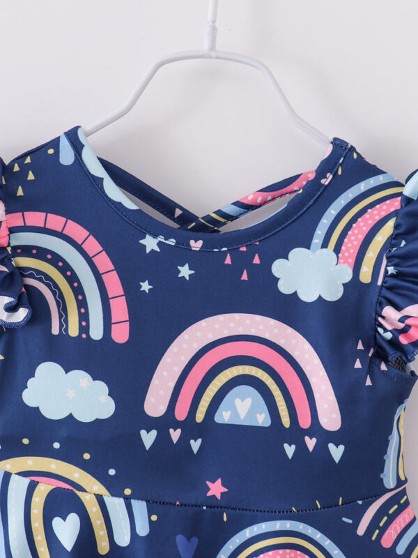 Blue Rainbow Cloud Ruffle Girl Dress - Image 3