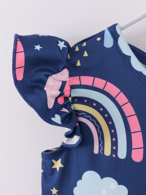 Blue Rainbow Cloud Ruffle Girl Dress - Image 5
