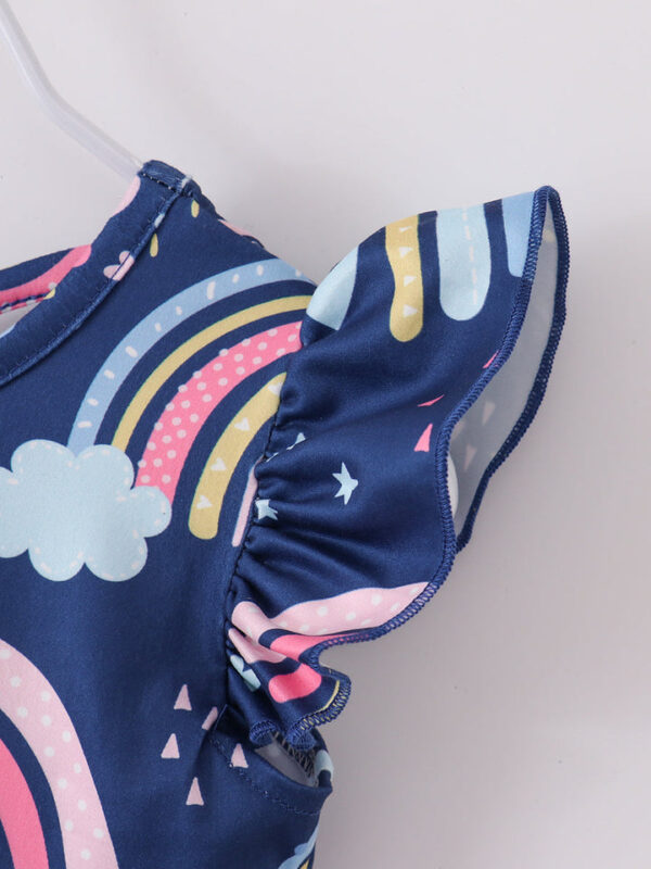 Blue Rainbow Cloud Ruffle Girl Dress - Image 6