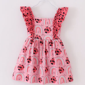 Pink Ladybug Rainbow Ruffle Girl Dress