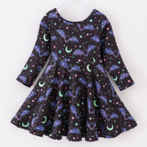Halloween Black Bat Crescent Moon Girl Dress