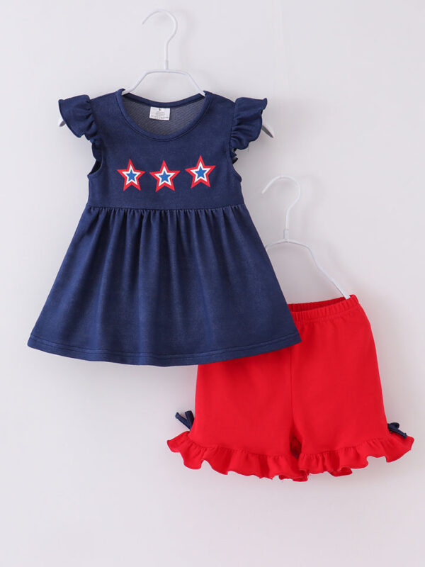 4TH OF JULY Star Ruffle Girl Short Set