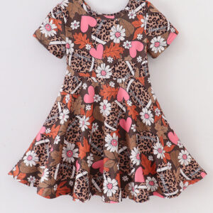 Pink Heart Football Girl Twirl Dress