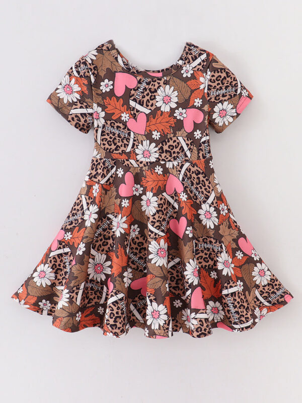 Pink Heart Football Girl Twirl Dress