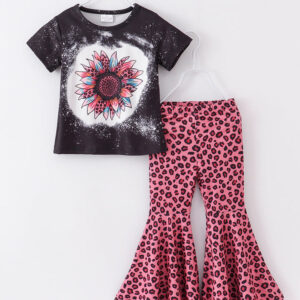 Pink Leopard Sunflower Girl Bell Outfit
