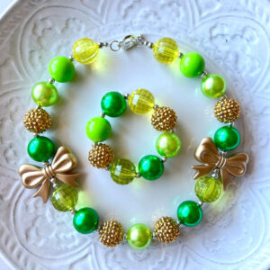Gold Bow Green Chunky Necklace