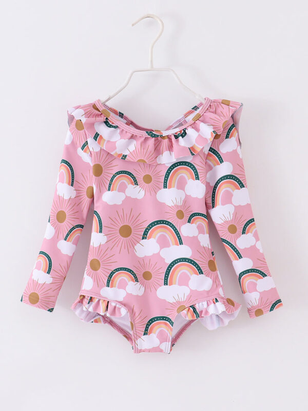 Pink Rainbow Ruffle Girl Swimsuit