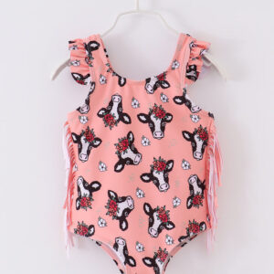 Cow Print Tassel Girl Swimsuit