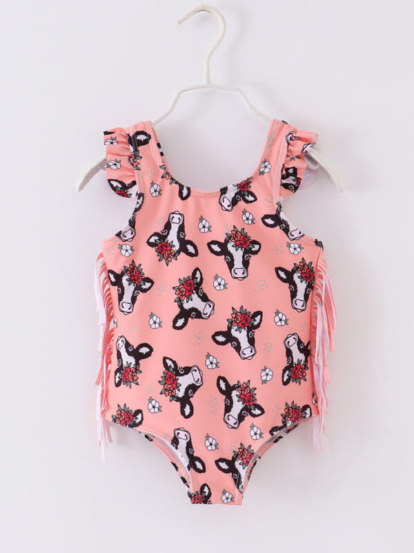 Cow Print Tassel Girl Swimsuit