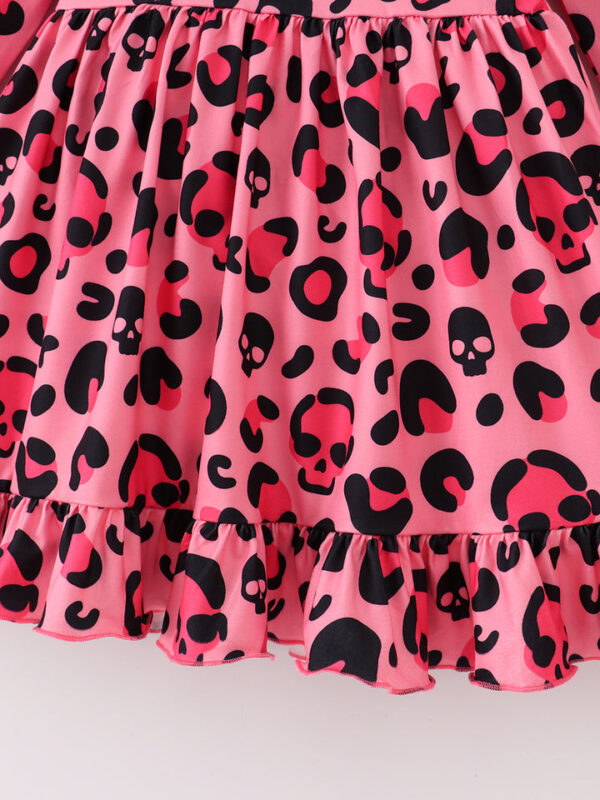 Halloween Pink Skull Print Girl Twirl Dress - Image 4