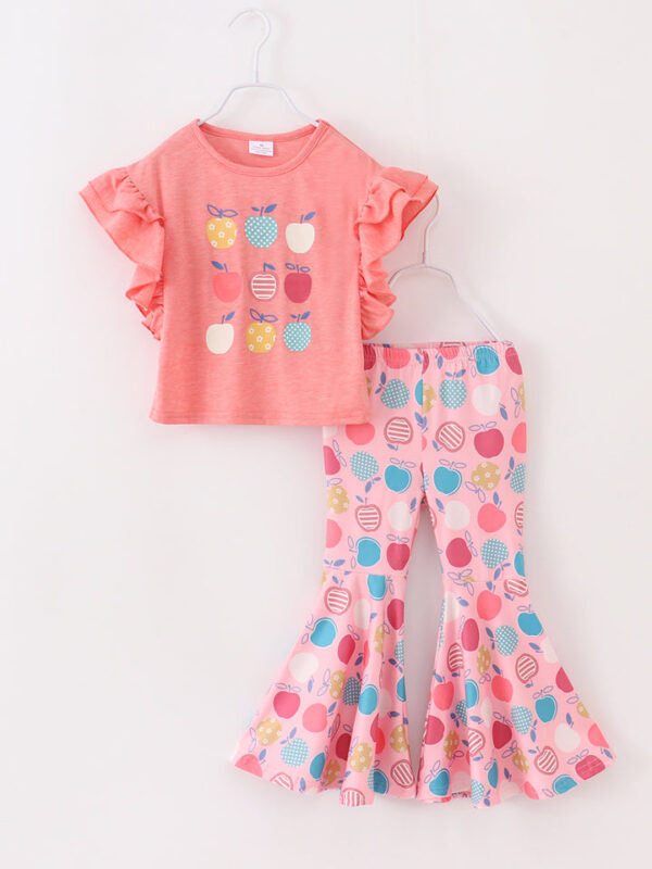 Back to School Apple Girl Bell Bottom Short Set