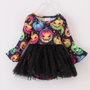 Halloween Colorful Pumpkin Print Baby Girl Romper