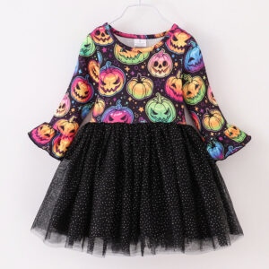 Halloween Colorful Pumpkin Print Girl Tutu Dress