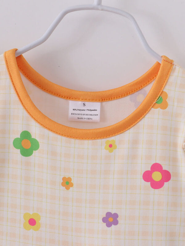 Retro Flower Yellow Plaid Ruffle Girl Dress - Image 3