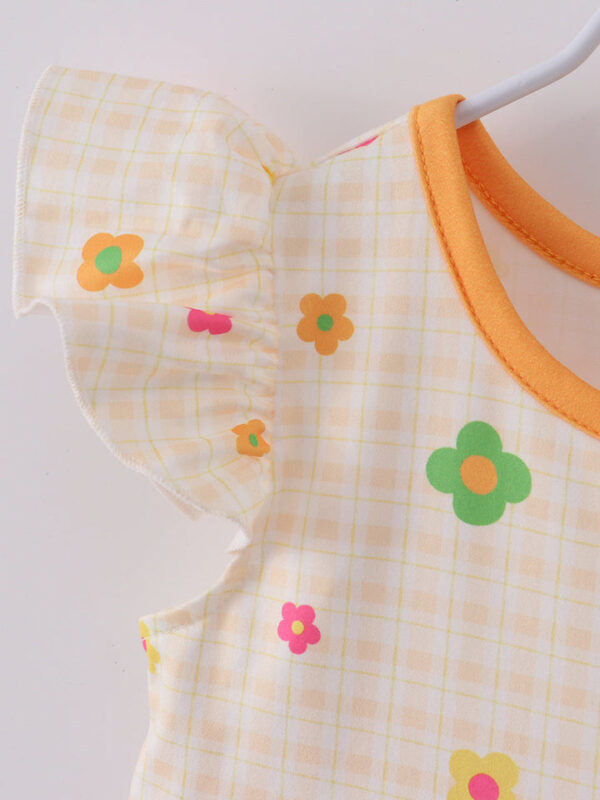 Retro Flower Yellow Plaid Ruffle Girl Dress - Image 4