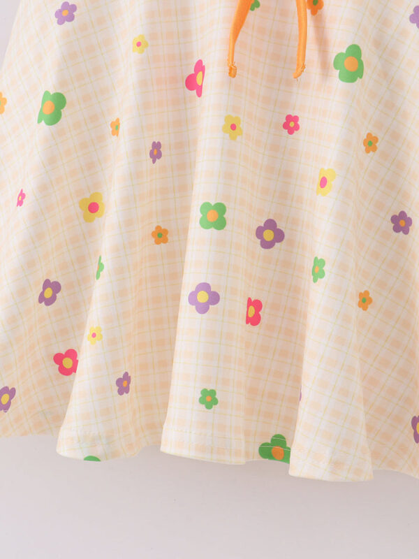 Retro Flower Yellow Plaid Ruffle Girl Dress - Image 5