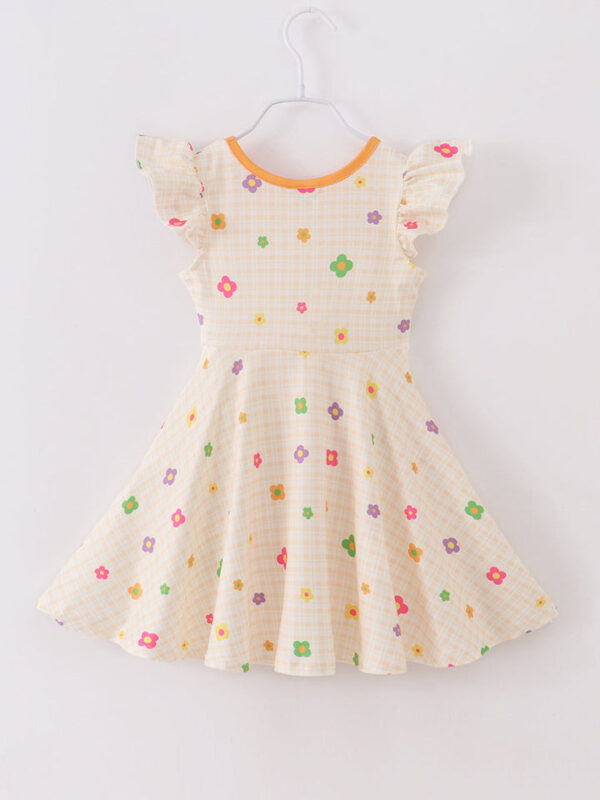 Retro Flower Yellow Plaid Ruffle Girl Dress - Image 6