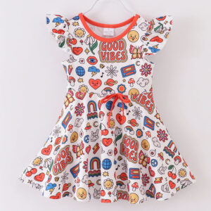 Retro 80S Good Vibes Ruffle Girl Dress
