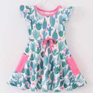 Cactus Pocket Ruffle Girl Dress