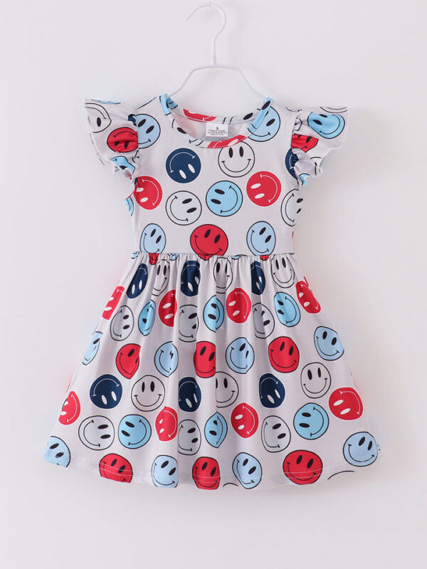 Red White Blue Smile Ruffle Girl Dress